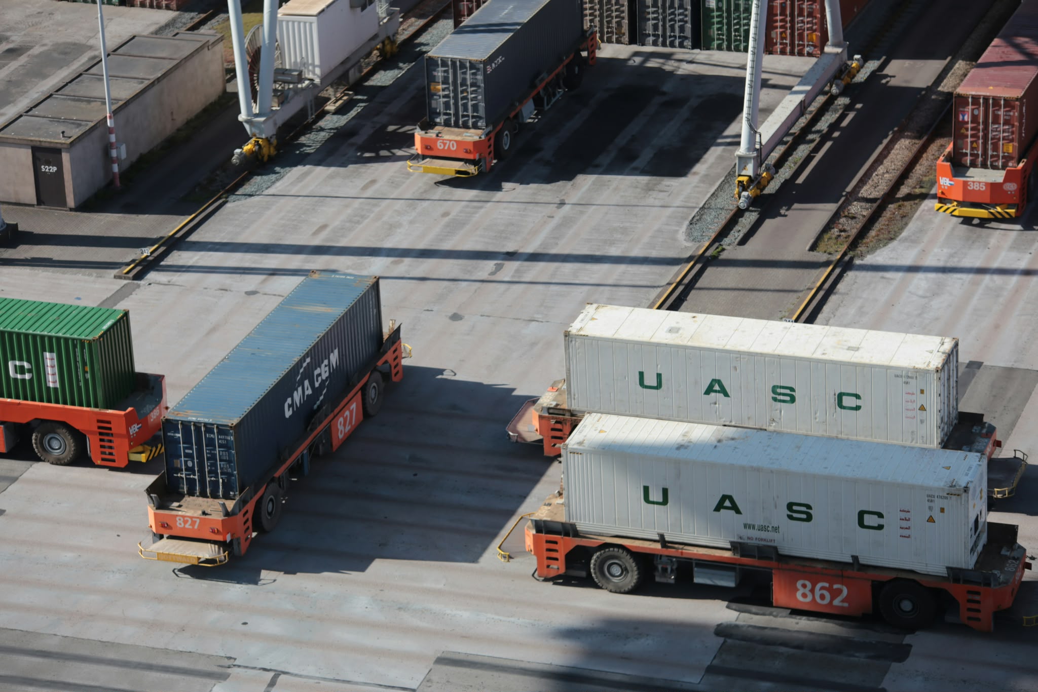 Shipping containers at a port terminal